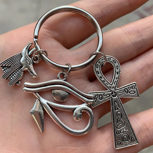 Stainless Steel Egypt Keyring, Travel Key Chains, Egyptian Egypt Keychain, Ancient Egyptian Symbols, Ankh Anubis Eye Of Horus