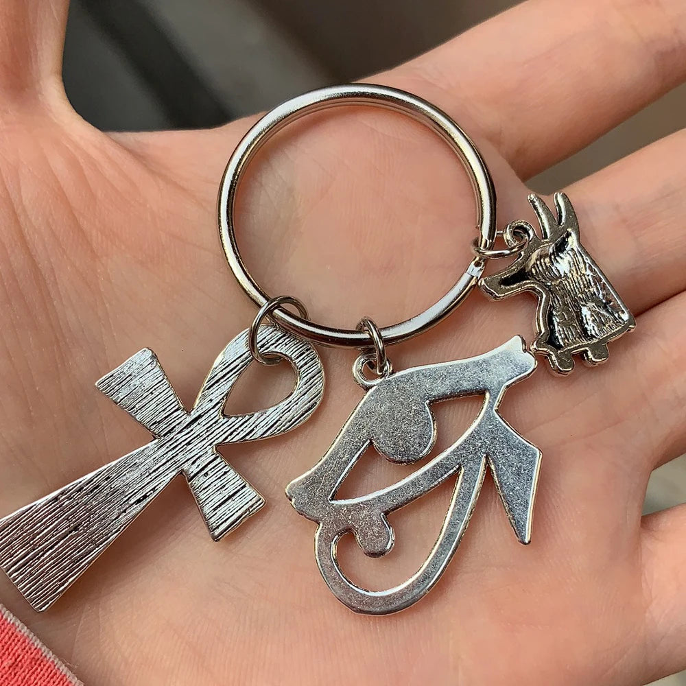 Stainless Steel Egypt Keyring, Travel Key Chains, Egyptian Egypt Keychain, Ancient Egyptian Symbols, Ankh Anubis Eye Of Horus