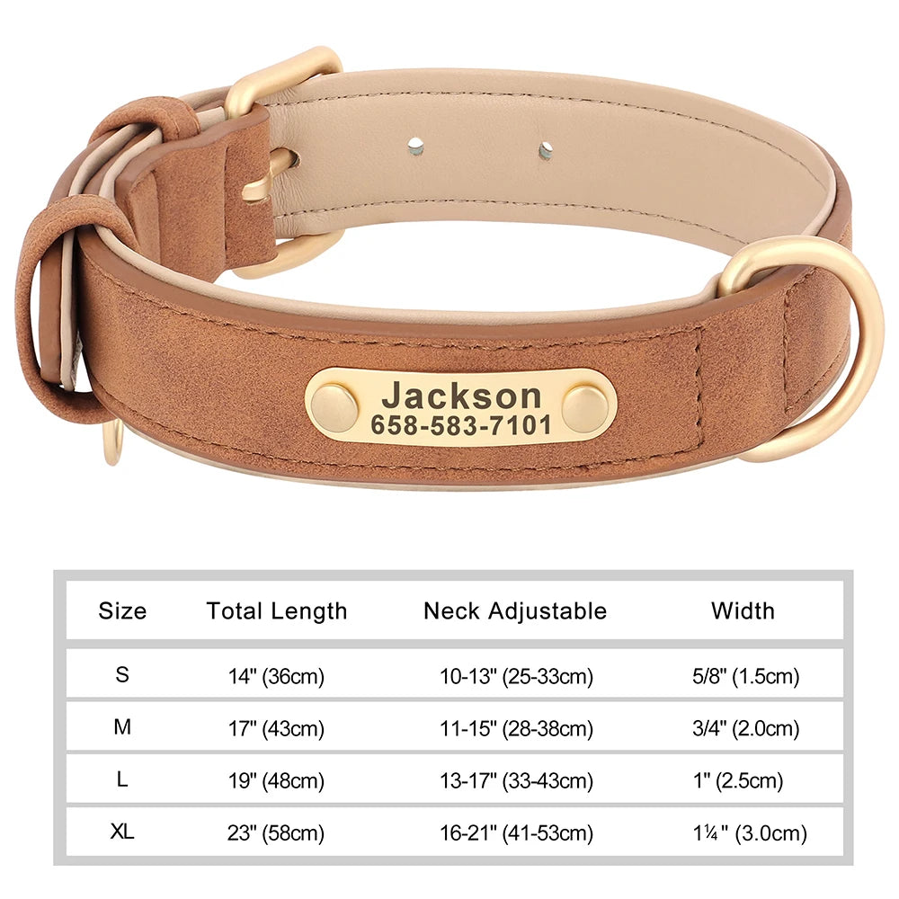 ID Tag Name Dog Collar Custom Engraved PU Leather