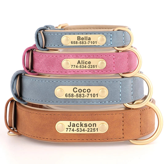 ID Tag Name Dog Collar Custom Engraved PU Leather