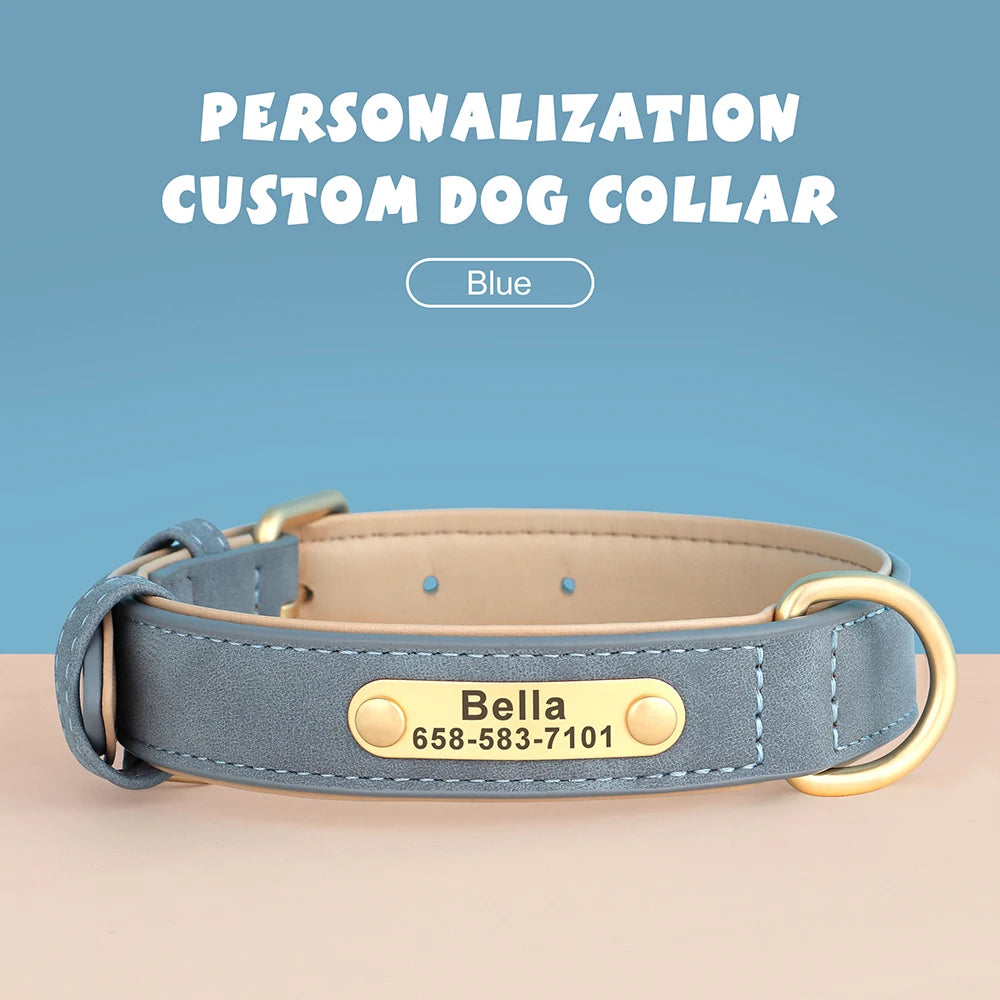 ID Tag Name Dog Collar Custom Engraved PU Leather