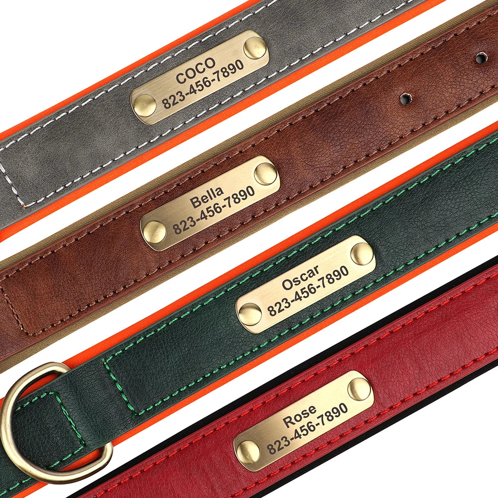 ID Tag Name Dog Collar Custom Engraved PU Leather