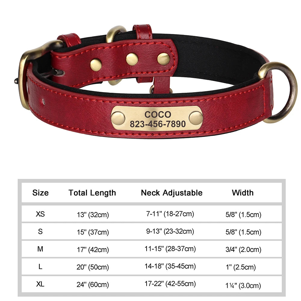 ID Tag Name Dog Collar Custom Engraved PU Leather