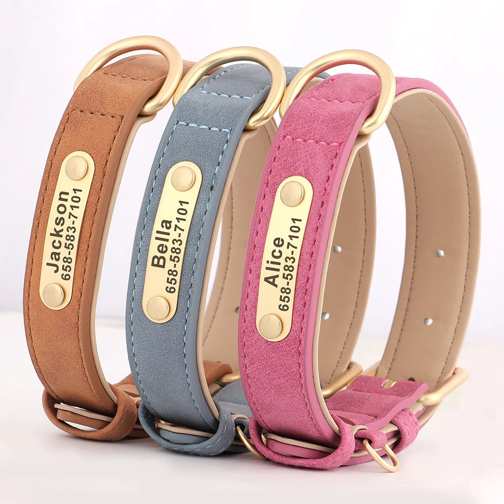 ID Tag Name Dog Collar Custom Engraved PU Leather