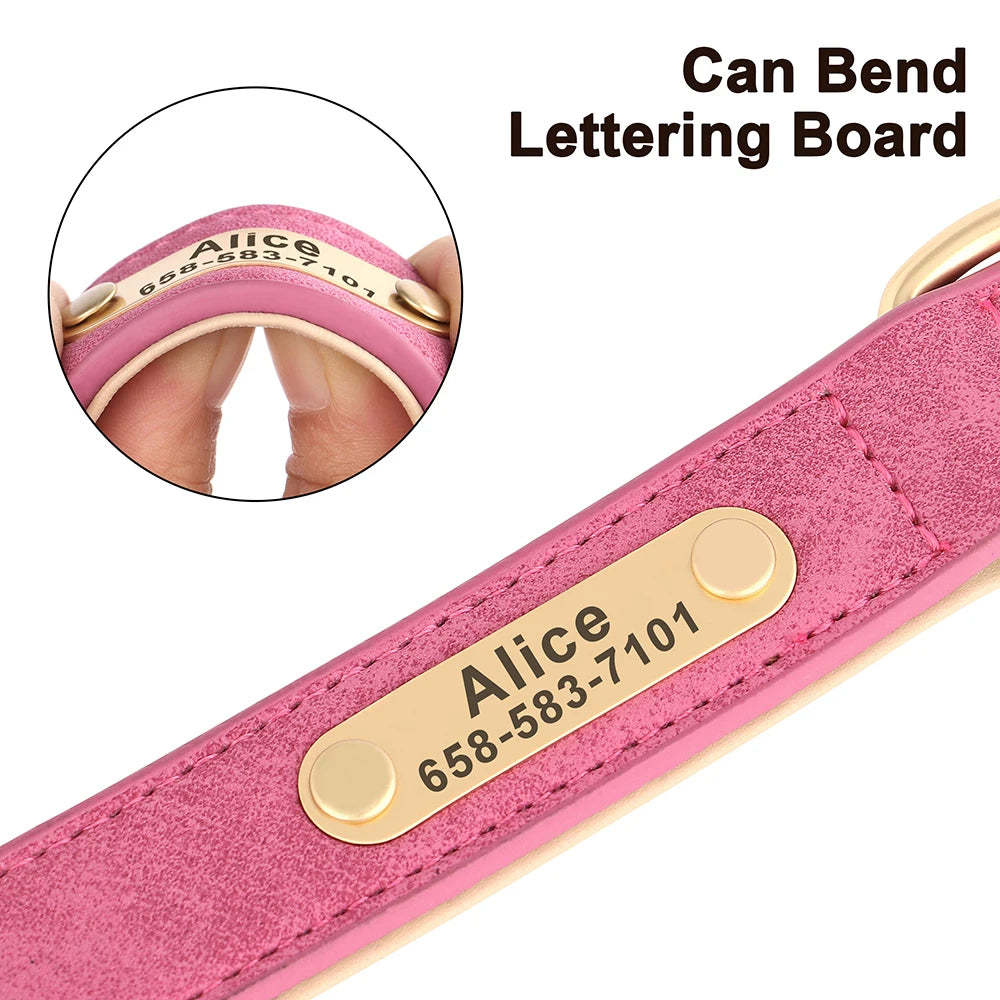 ID Tag Name Dog Collar Custom Engraved PU Leather