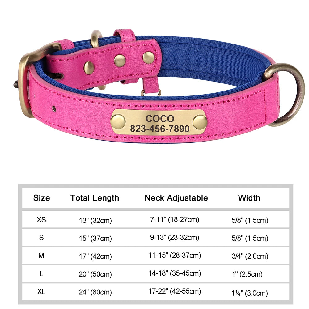 ID Tag Name Dog Collar Custom Engraved PU Leather