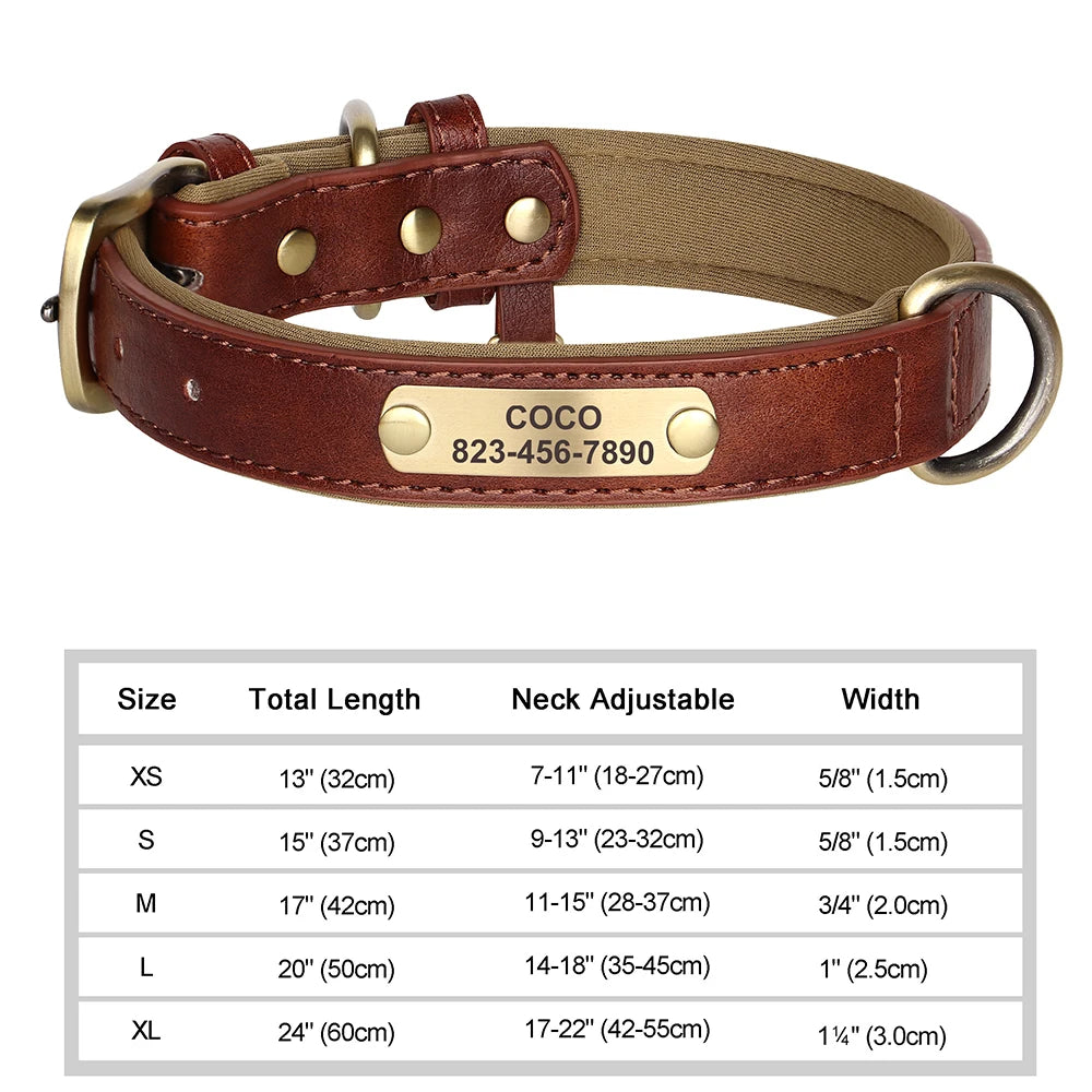 ID Tag Name Dog Collar Custom Engraved PU Leather