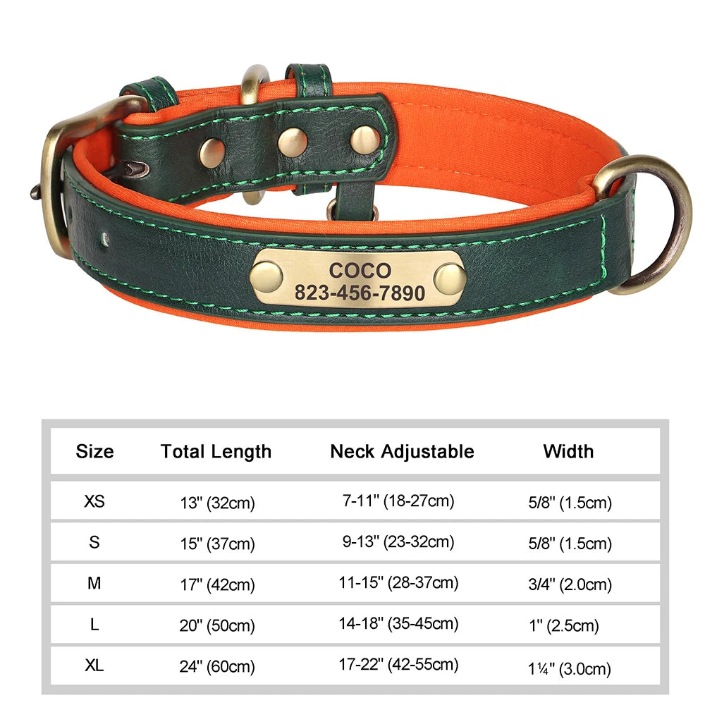 ID Tag Name Dog Collar Custom Engraved PU Leather