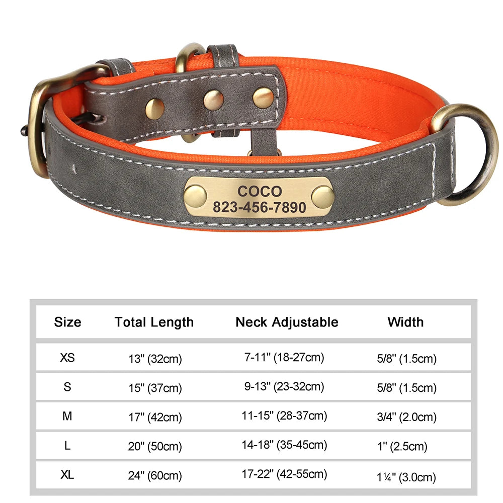 ID Tag Name Dog Collar Custom Engraved PU Leather