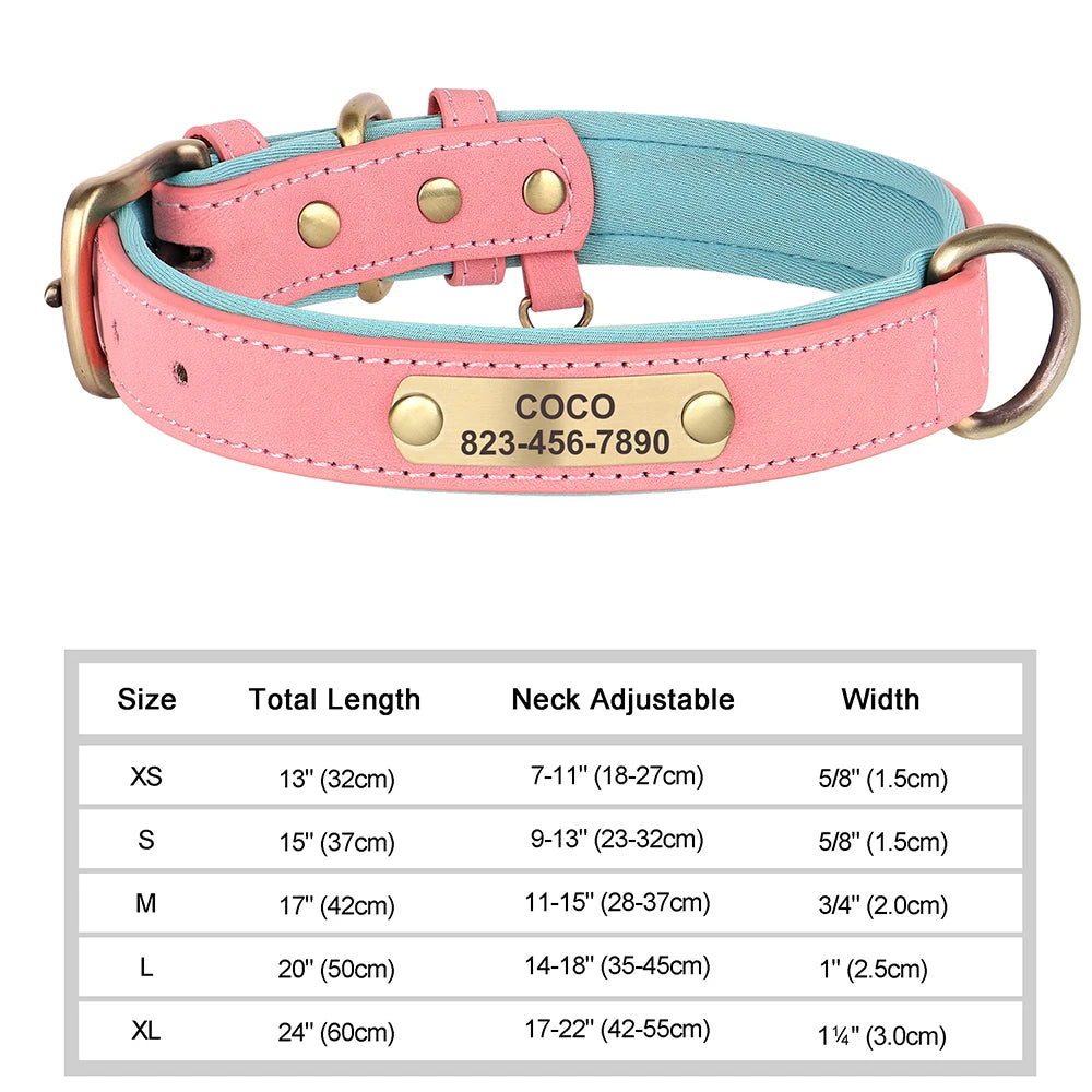 ID Tag Name Dog Collar Custom Engraved PU Leather