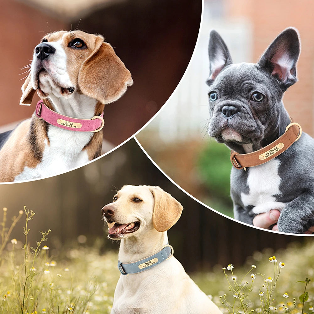 ID Tag Name Dog Collar Custom Engraved PU Leather