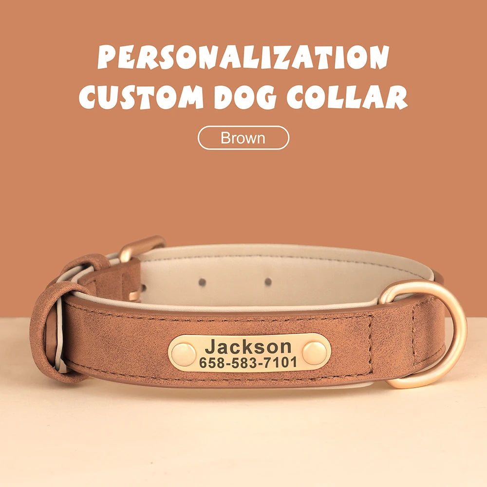 ID Tag Name Dog Collar Custom Engraved PU Leather