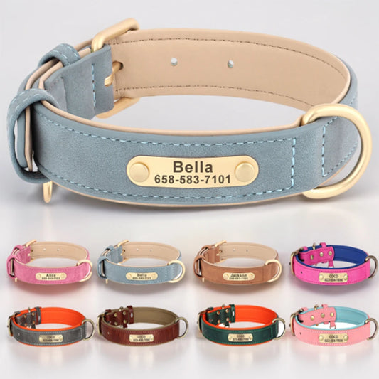 ID Tag Name Dog Collar Custom Engraved PU Leather