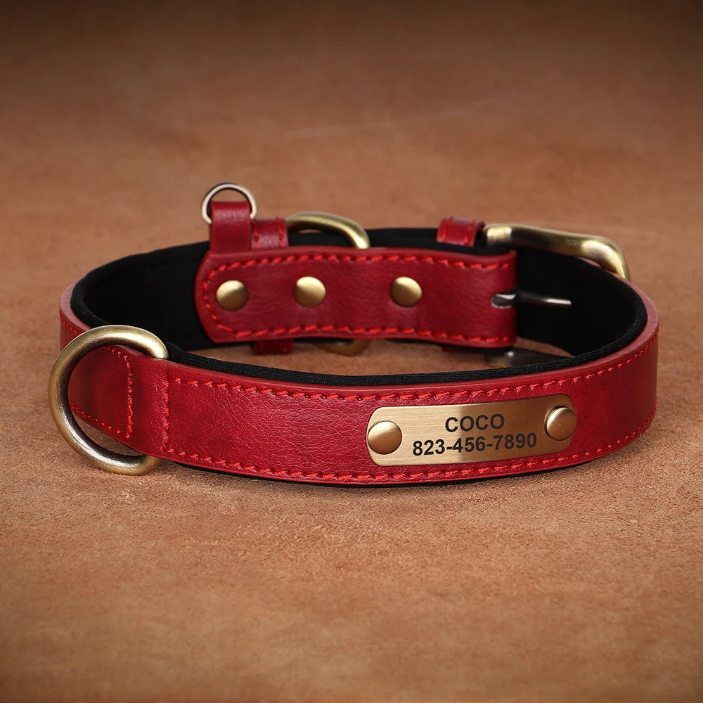 ID Tag Name Dog Collar Custom Engraved PU Leather
