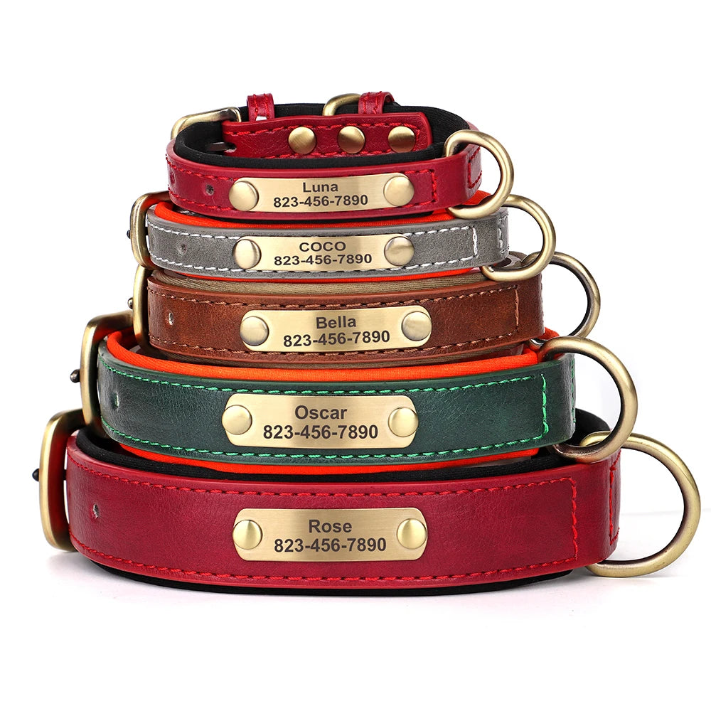 ID Tag Name Dog Collar Custom Engraved PU Leather