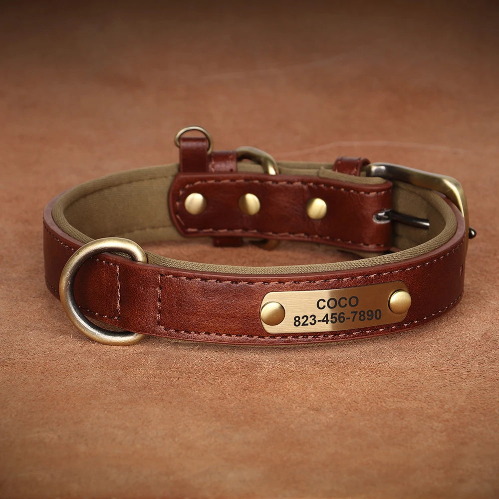 ID Tag Name Dog Collar Custom Engraved PU Leather