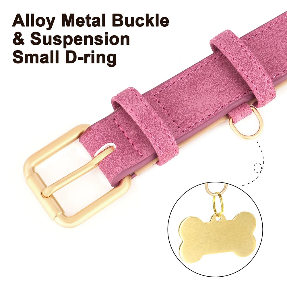 ID Tag Name Dog Collar Custom Engraved PU Leather