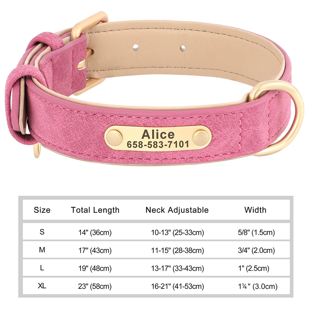 ID Tag Name Dog Collar Custom Engraved PU Leather