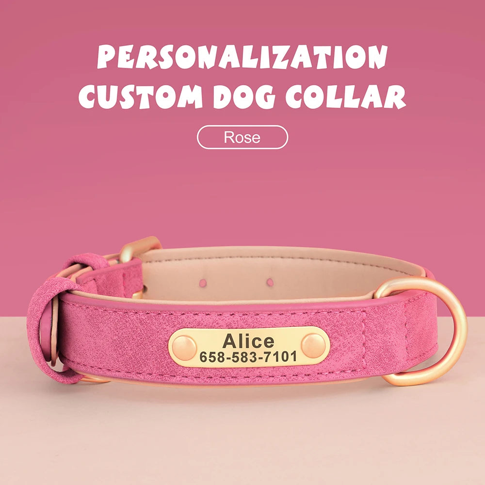 ID Tag Name Dog Collar Custom Engraved PU Leather