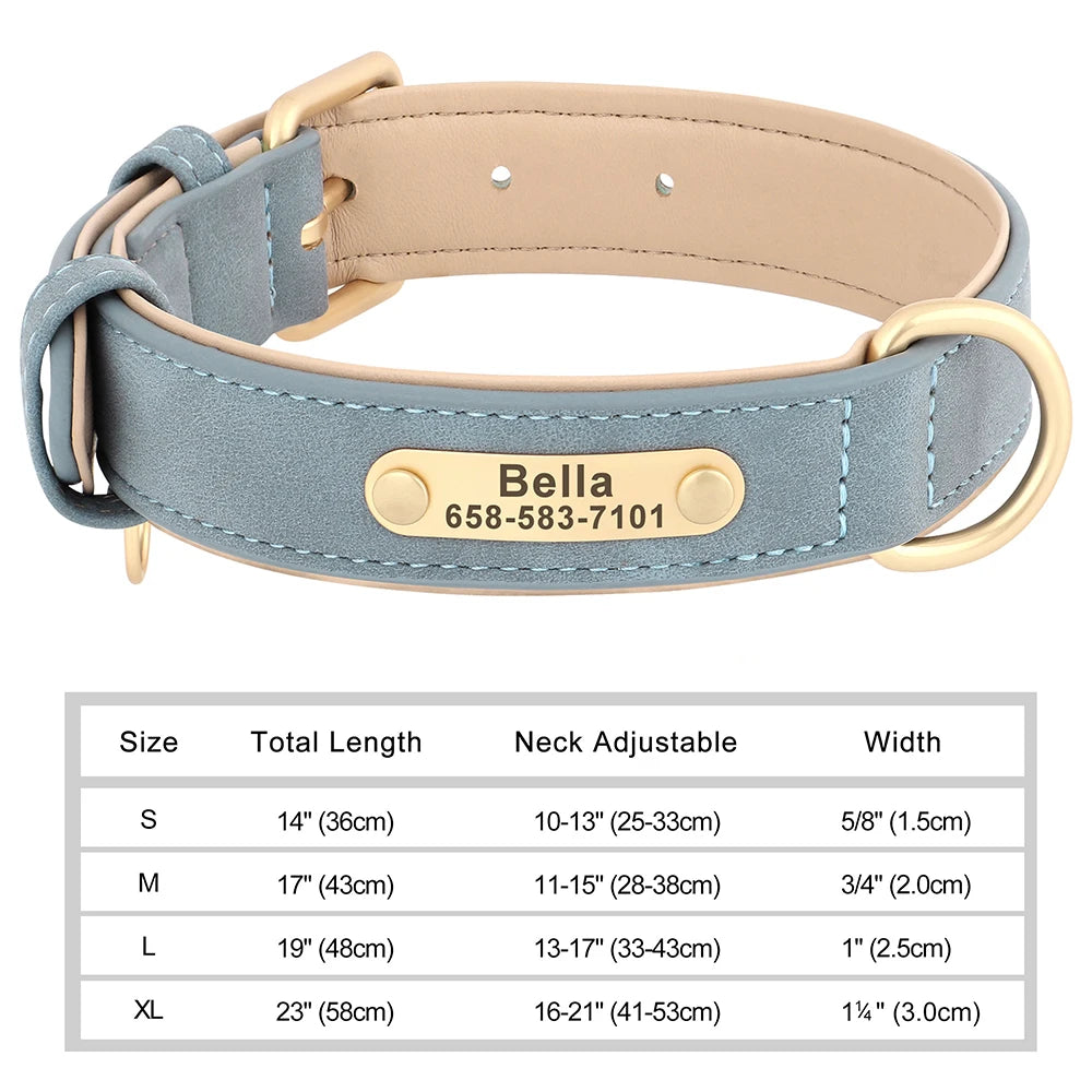 ID Tag Name Dog Collar Custom Engraved PU Leather